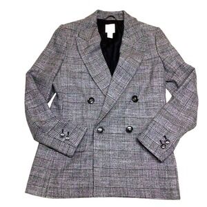 H&M Plaid Double Breasted Blazer Gray Black Womens Size‎ 4